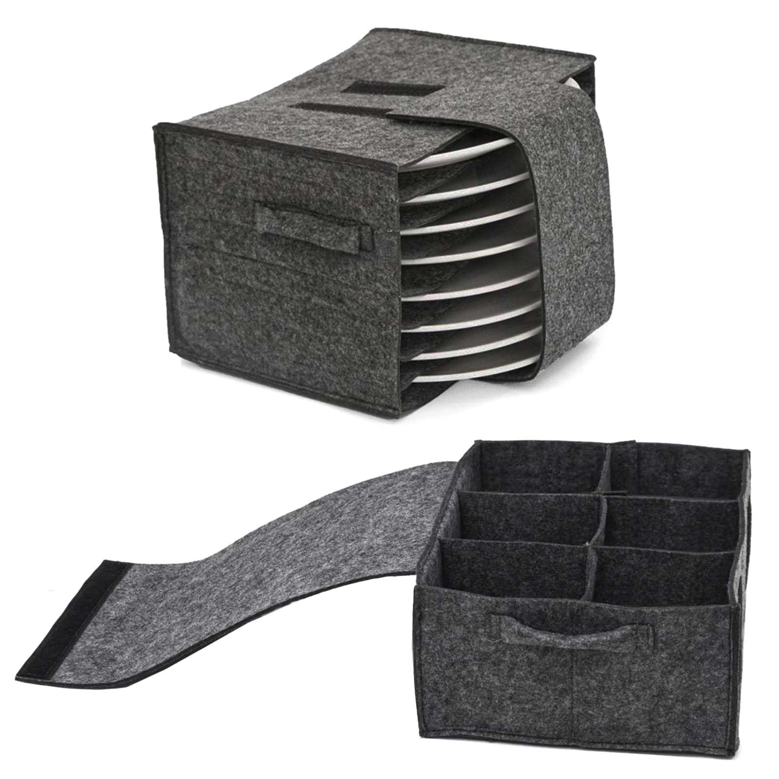 XONWW Plate Cup Storage Box, 2 PCS Caravan Plate Holder Felt Campervan Cups Container Bag for Kitchen Plates Glasses Mug Wine Glass Storages (Grey)