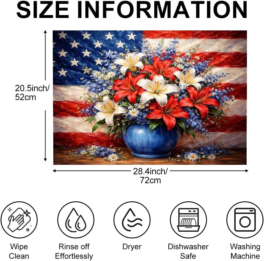 Stove Mat 28.35 x 20.47 Inch Patriotic Floral Vase Design Decorative Kitchen Mat for Kitchen Decor and Accessories Stove Top Covers for Electric Stove