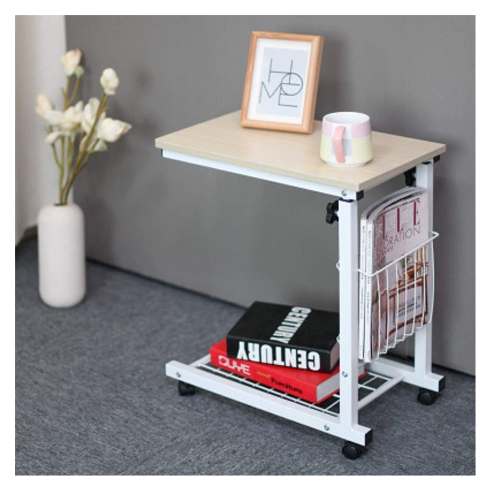 Table basse moderne bout de canapé réglable avec support de rangement blanc