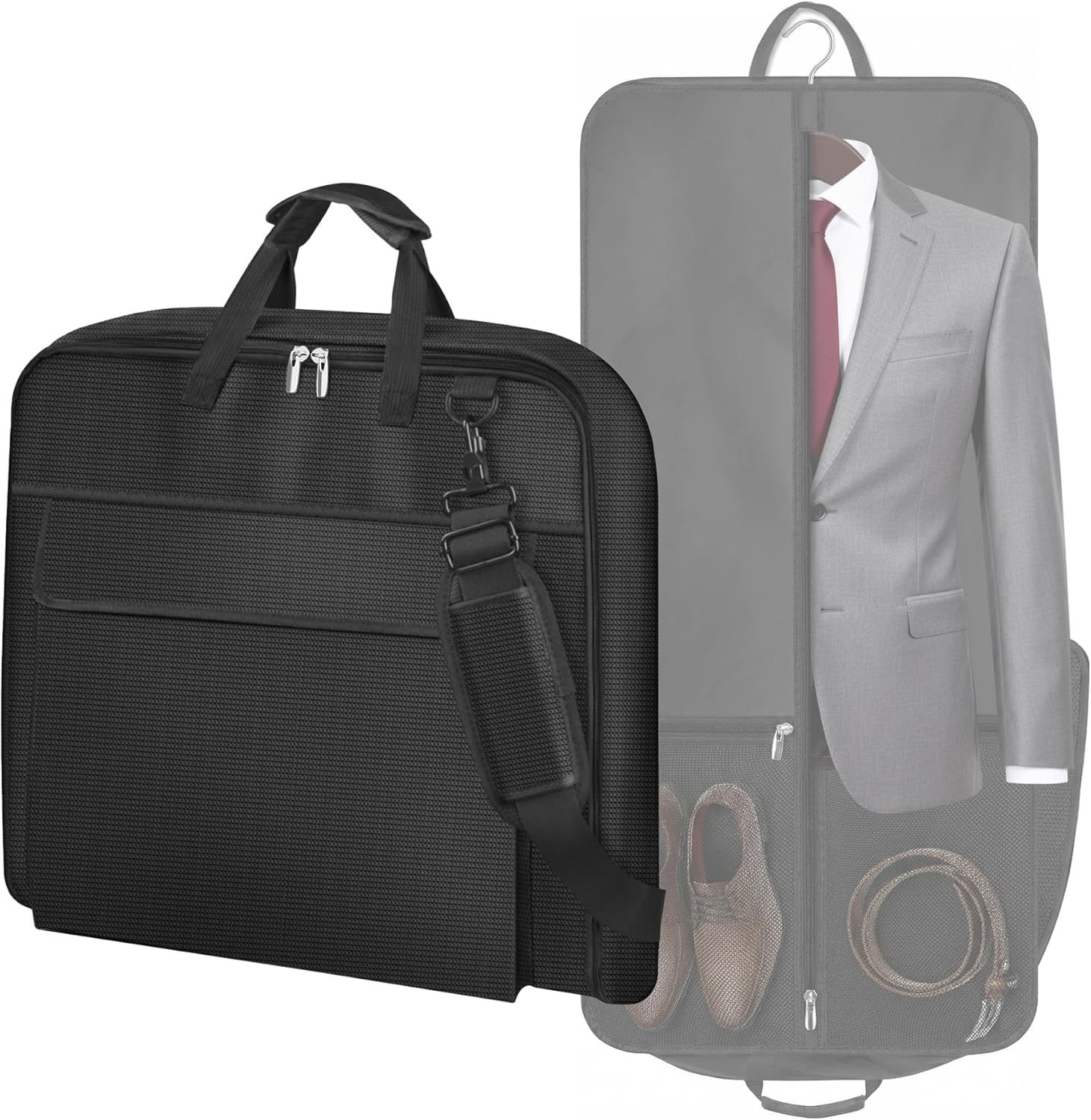 MISSLO Housse de sac de voyage pour homme avec bandoulière, 106,7 cm, imperméable, sac à vêtements 2 en 1 avec poches pour ordinateur portable, housse de vêtements à suspendre pour voyage d'affaires