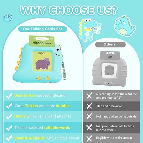 Miniatura 4 de Alotwan Tarjetas didácticas bilingües para hablar españolinglés, juguetes sensoriales de aprendizaje para niños autistas, 224 palabras visuales