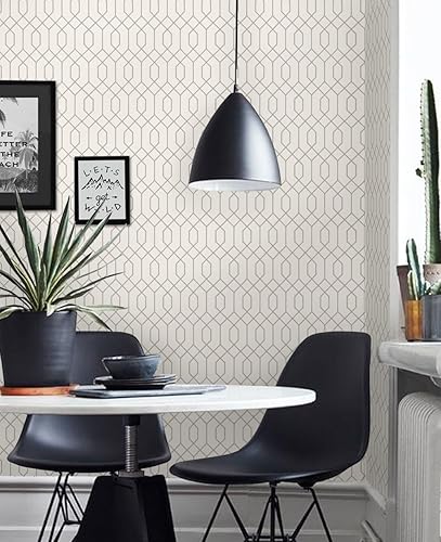 Miniatura 2 de Simple Shapes Papel tapiz geométrico hexagonal gris claro, despegar y pegar, 2 x 9 pies, individual