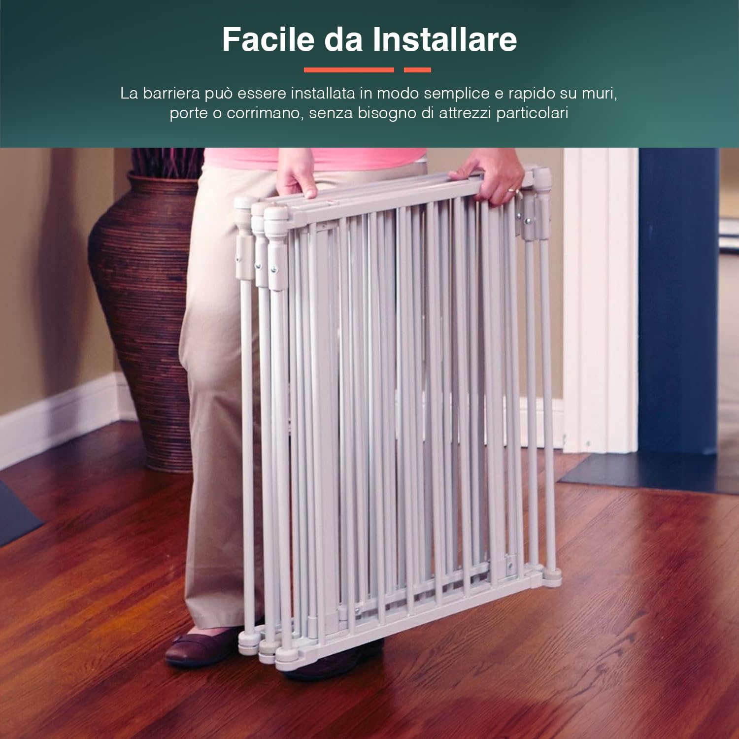 Barrera de Seguridad para niños, Perros y Gatos con Puerta – Caja de Seguridad Ideal para protección doméstica y Separador de ambientes, de Metal Barnizado Blanco, 120 x 74 cm