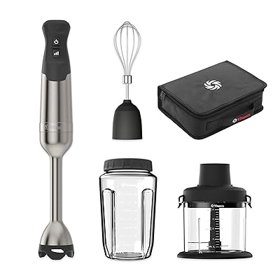 Vitamix 5-Speed Immersion Blender 5-Piece Bundle, 625-Watt Motor, One-Handed Operation, 5 ft cord, includes Mini-Chopper, Blending Jar, Whisk Attachment & Storage Case, Stainless Steel/Black