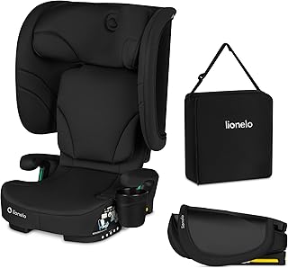 Lionelo Orin i-Size R129 Kindersitz 100–150 cm, Faltbarer & Leichter Reise-Kindersitz ab ca. 3,5–12 Jahren, 14-fach Kopfstütze & 5-fach Rückenlehne, ISOFIX oder Fahrzeuggurt, inkl. Transporttasche
