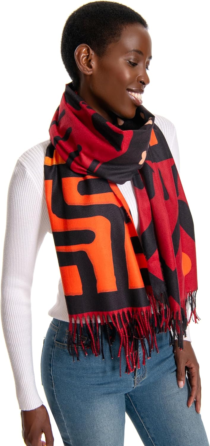 Soft Cashmere Feel Scarf for Women,African Tribal Style Double Sided Prints Warm Tassel Shawl Scarf Winter Large Wrap - Image 6