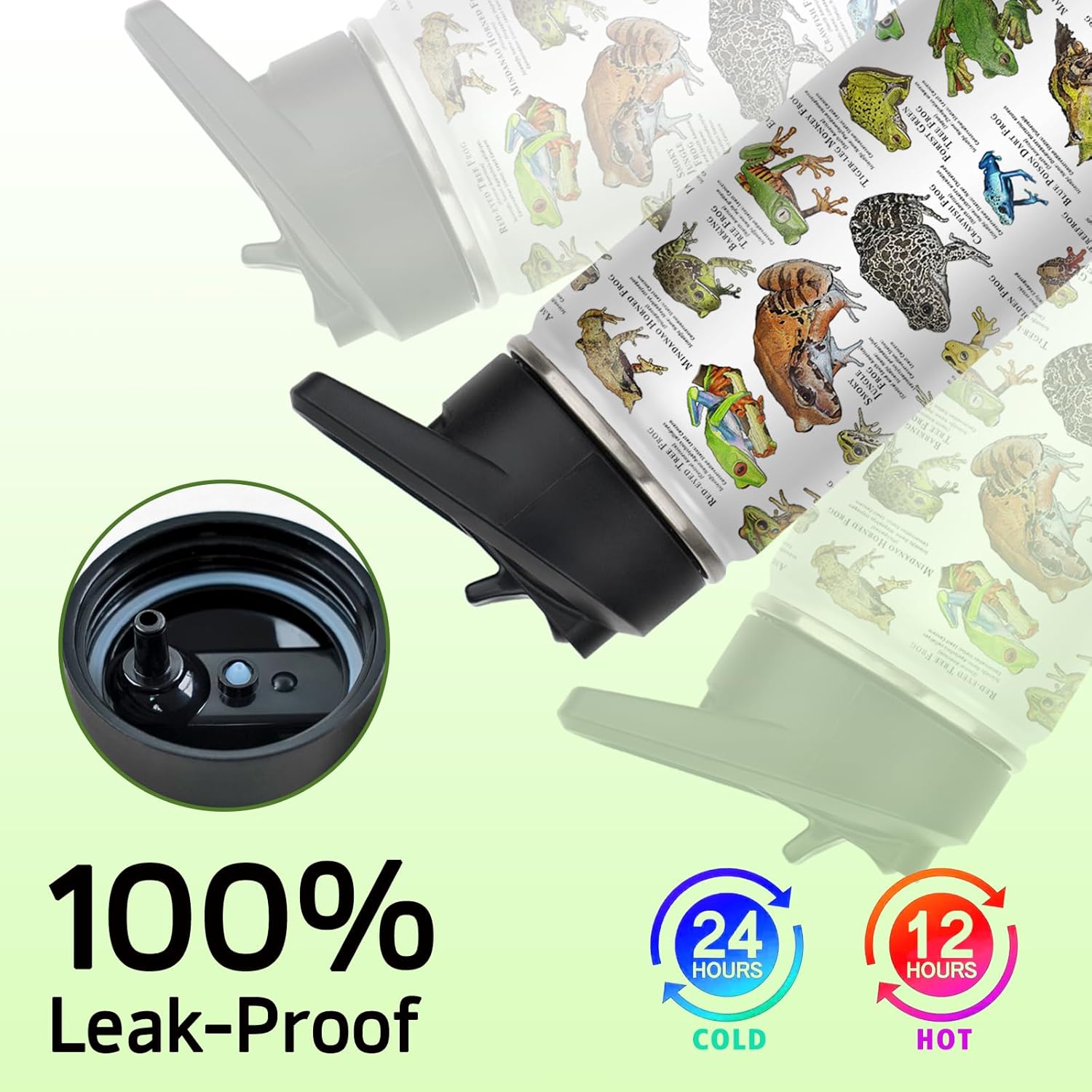 Frog Water Bottles with Straw, 18 Oz Insulated Stainless Steel Tumbler Cup Mug Frog Gifts for Women Girls Frog Lovers - Image 2