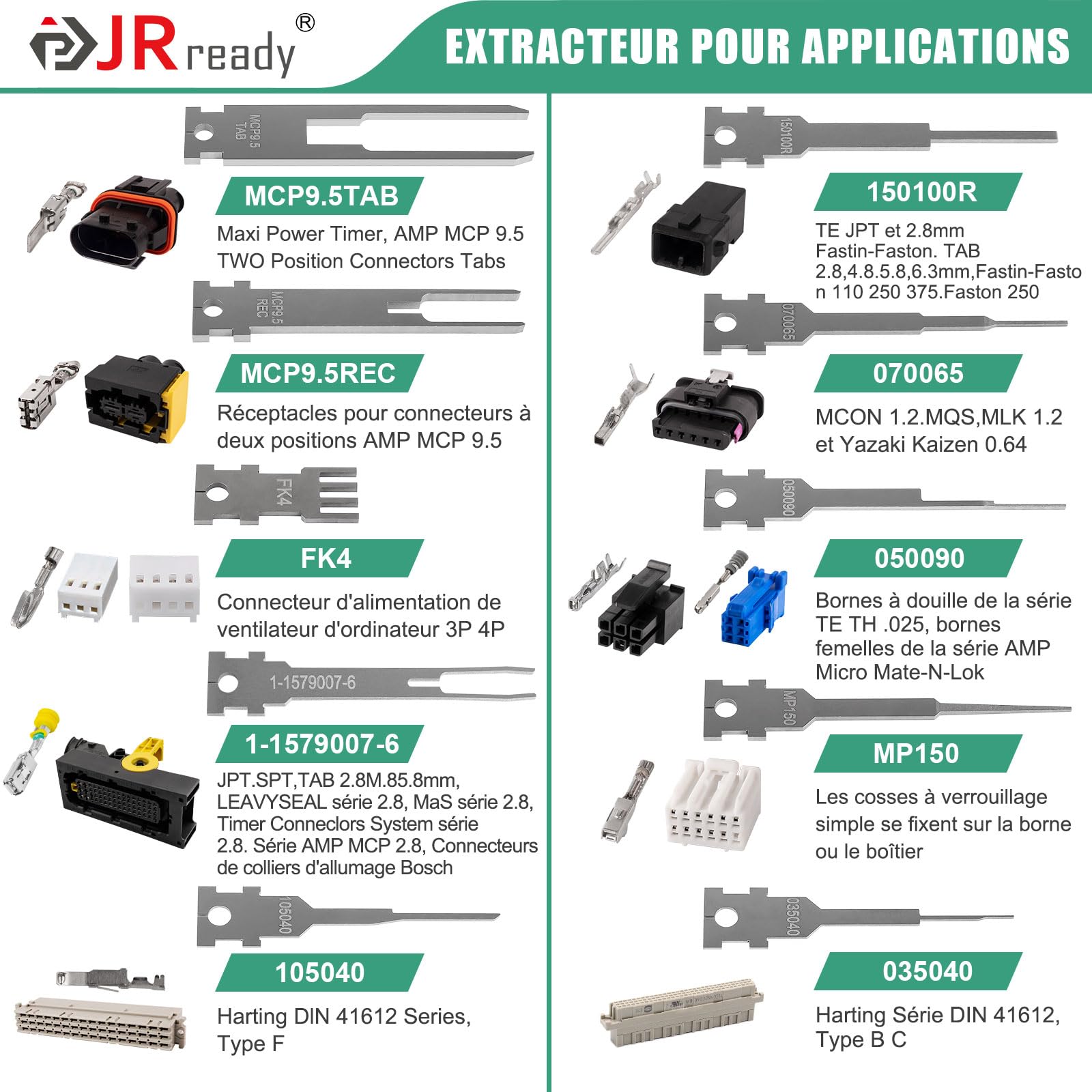 JRready JRconDRK24A20-02 Extracteurs de Broches, Auto Terminals Enlèvement Outil Kit Extracteur de Cosses Connecteur pour le transport ferroviaire, pour les connecteurs Han D/WAIN/Harting/Weather-Pack