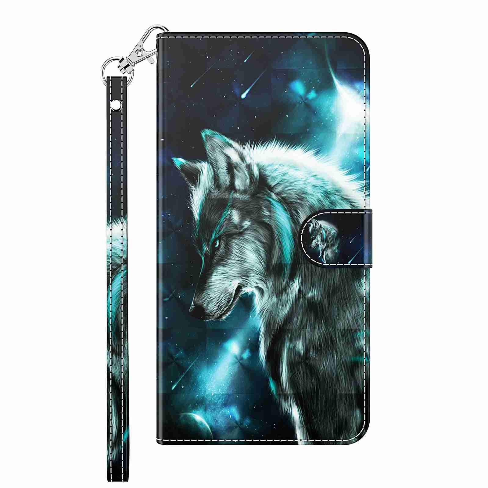 for Samsung Galaxy S25 FE Phone Case, Shockproof 3D PU Leather Wallet Card Slots Scratch Resistant Magnetic Closure Viewing Stand Function for Samsung Galaxy S25 FE Phone Cover, Wolf