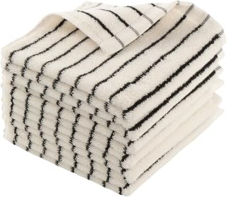 6 Pack Black and White Striped Cotton Wash Cloths, 13.4” x 13.4”inches 100% Cotton Absorbent Soft Wash Cloths for Showering Bathroom, Kitchen, Gym, Face (6)