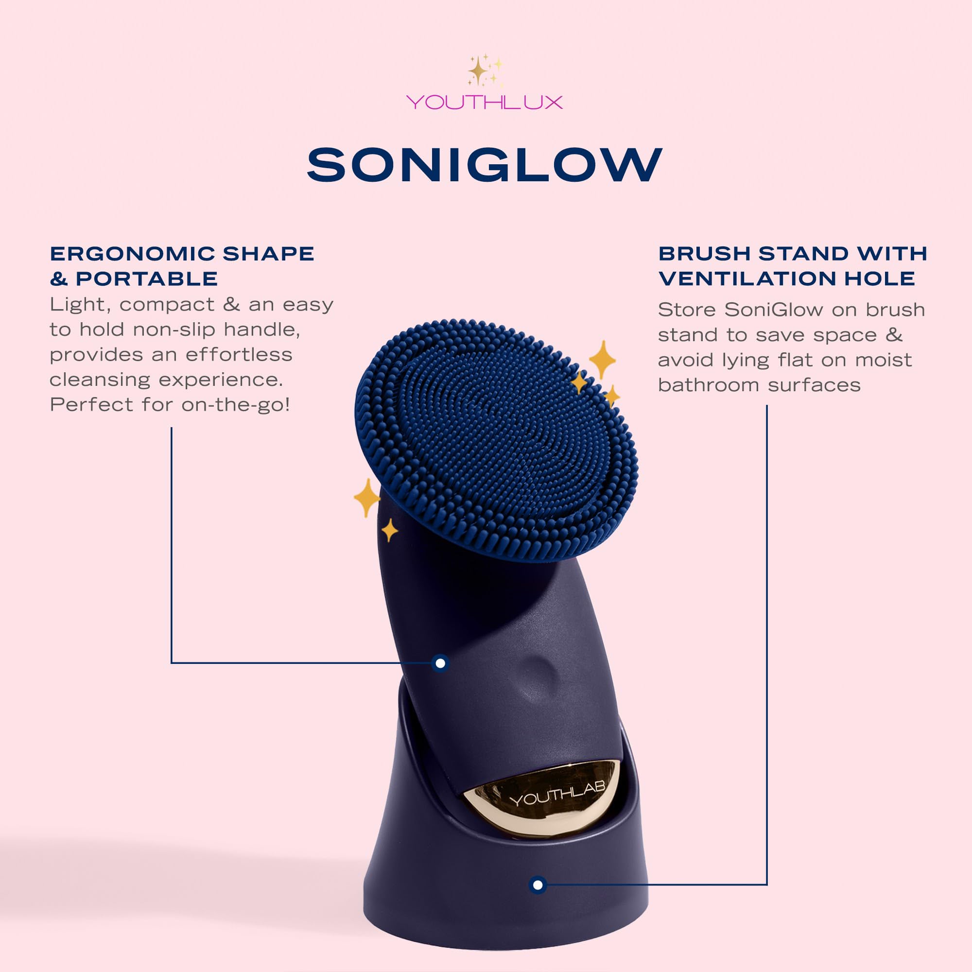 SoniGlow Silicone Face Scrubber/Facial Cleansing Brush – Electric Vibrating Skincare Scrubber Tool for Deep Pore Cleansing, Gentle Massage, Makeup Removal, Waterproof and Rechargeable (Navy)