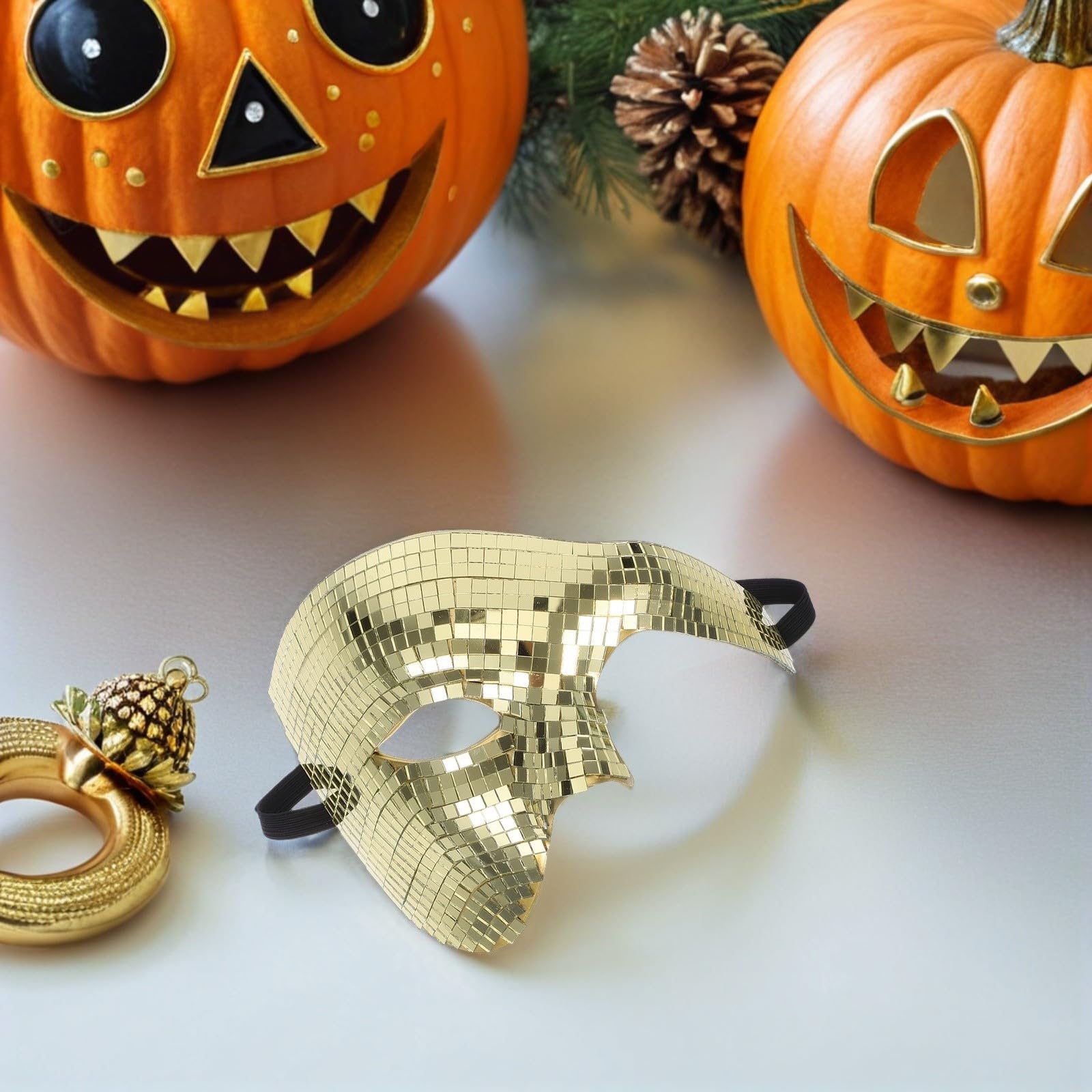 Healeved 3 Piezas Máscara Facial de Halloween Dorada de Media Cara para Adultos