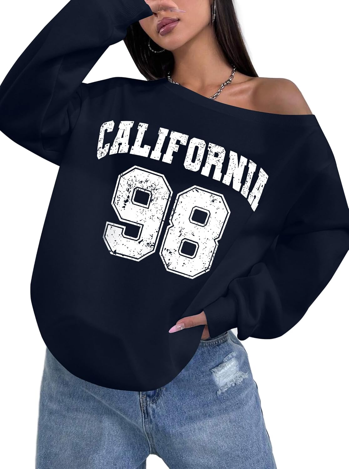 KIDDAD Jersey Sweatshirt for Women Off the Shoulder Sweatshirts Los Angeles Shirt Fall Casual Long Sleeve Top - Image 5