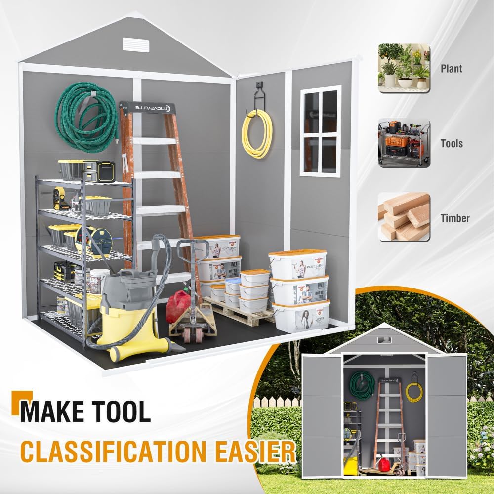 Campcraft 6 * 5ft Resin Storage shed, pp Material, Strong Structure, Waterproof, Rust and UV Proof, Large Storage Space, 12mm Thick pp Board, HD Window Lighting