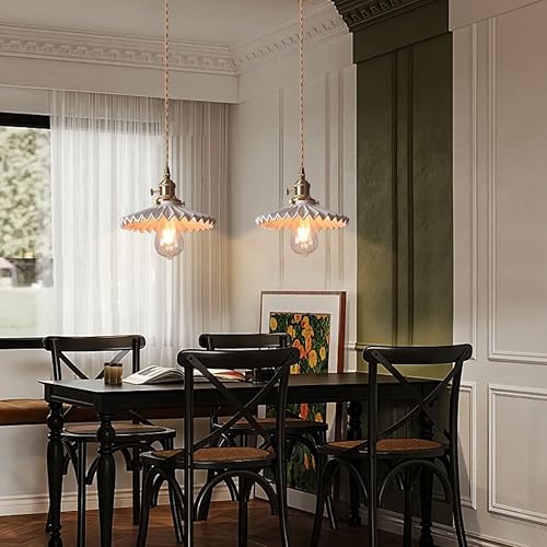 Miniatura 5 de Lámpara colgante de cerámica vintage moderna luces colgantes blancas luz colgante festoneada cerámica sombra oro latón luces colgantes cable