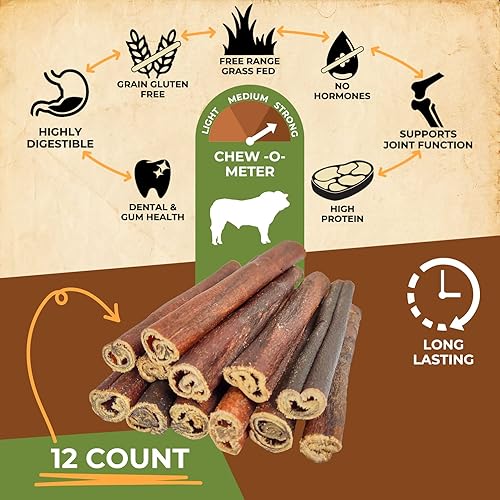 Miniatura 3 de Makondo Pets Palitos de colágeno masticables 100% naturales de carne de res para perros, golosinas prémium de 6 pulgadas para entrenar cachorros y