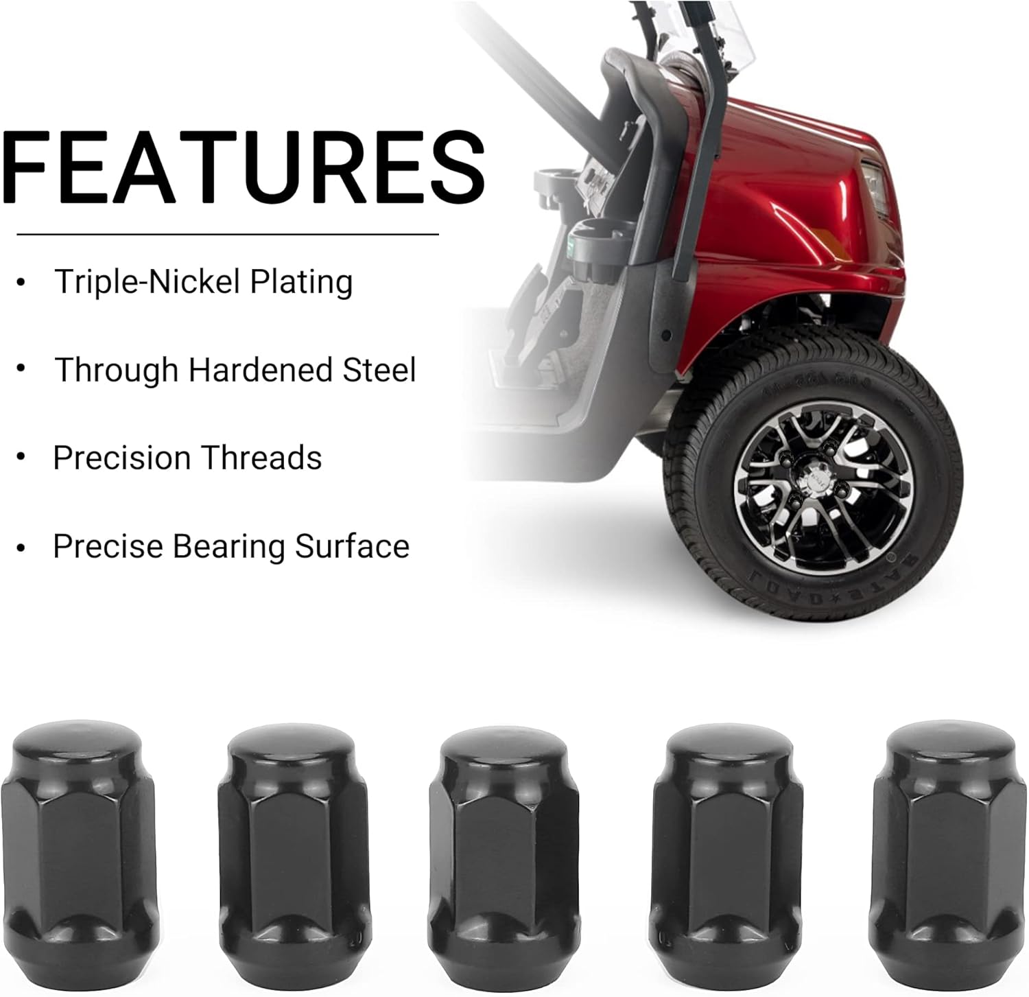 10L0L Golf Cart Chrome Wheel Lug Nut, 1/2”20 Size for EZGO & Club Car