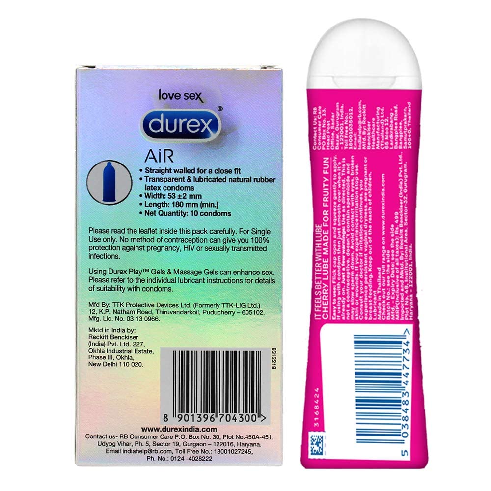 Durex Air Condoms for Men, 10 Count with Durex Lube Cherry Flavoured Lubricant Gel for Men & Women (50ml, Water Based Lube, Suitable for Use with Toys) product image 6