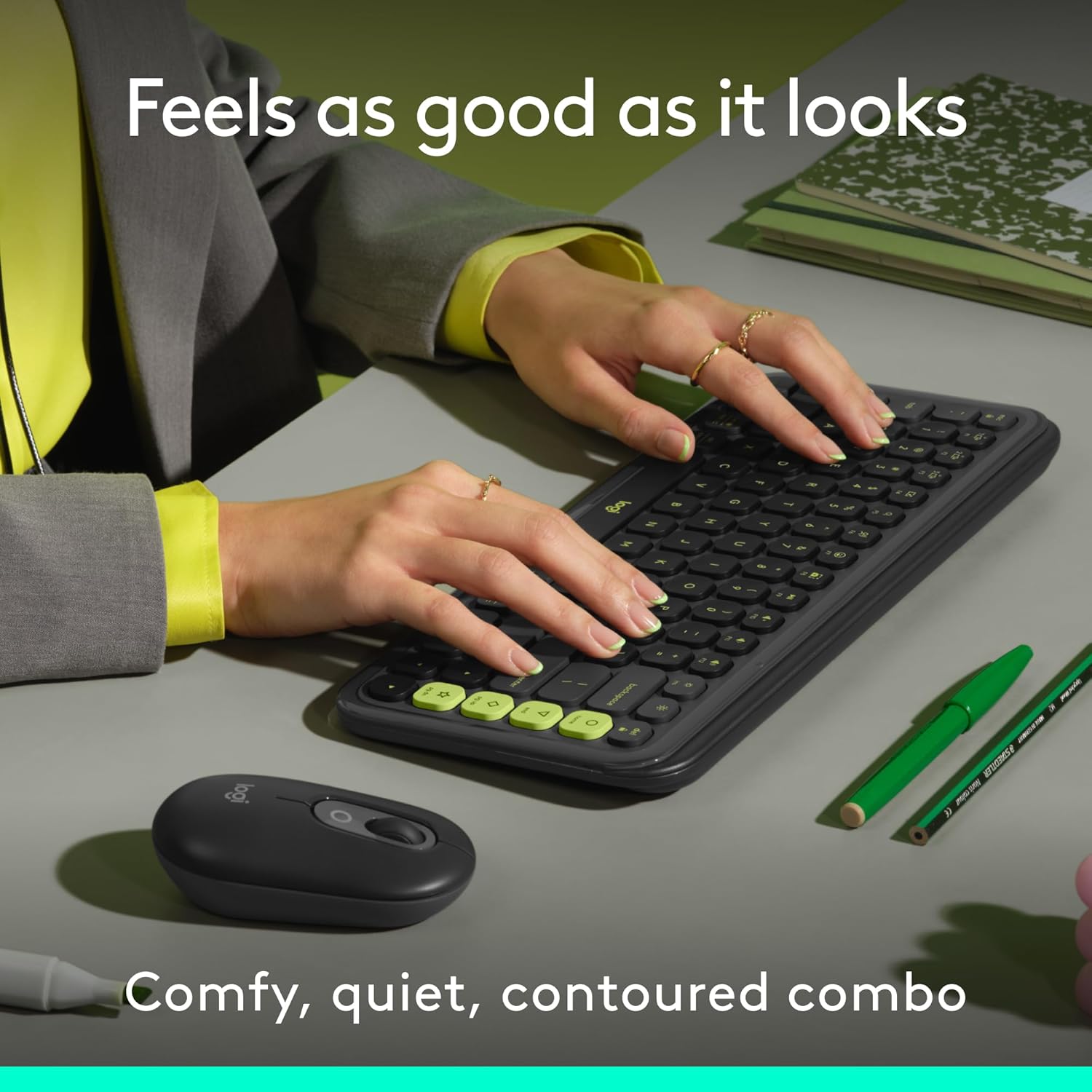 Logitech POP ICON Combo, Bluetooth Keyboard and Mouse Combo, Comfortable Typing, programmable Keys and Buttons, Quiet clicks, Easy-Switch up to 3 Devices - Graphite and Lime - Image 3