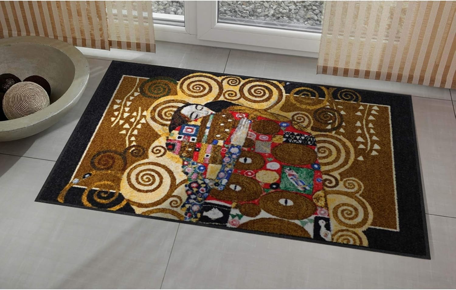 Salonloewe Gustav Klimt - Die Erfüllung Melange Fußmatte 75 x 120 cm Fußabtreter, Türmatte, Schmutzfangmatte, Schmutzfänger, Küchen-Wohn-Teppich