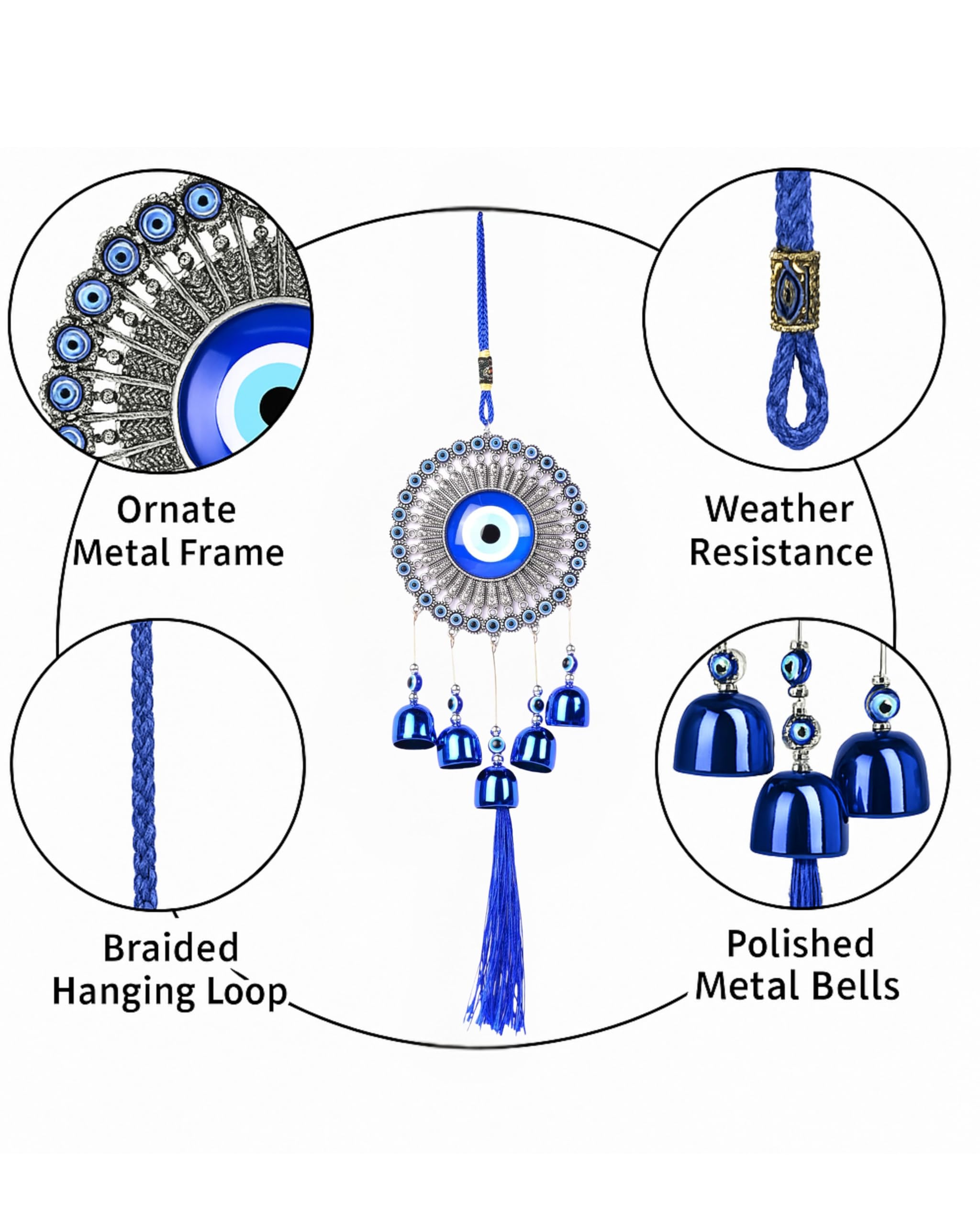5 Bell Evil Eye Wind Chimes for Home Decor - Hanging Decorat -7 5 Bell Evil Eye Wind Chimes for Home Decor - Hanging Decorat -7