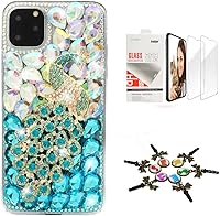 Vista 10 de STENES Sparkle - Carcasa para iPhone 12 (2 unidades), diseño de hojas de leopardo y brillantes, color champán
