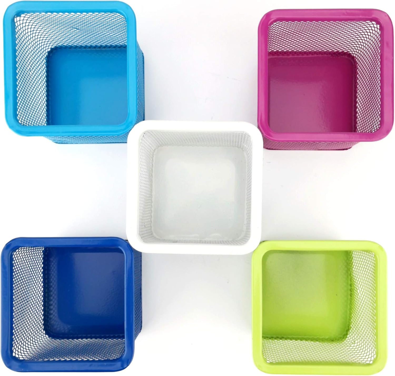D.RECT Metal Square Pen Holder | Pen Holder Cube Made of Wire Metal | Mesh Multifunctional Cup for Ballpoint Pen Pearl Colours
