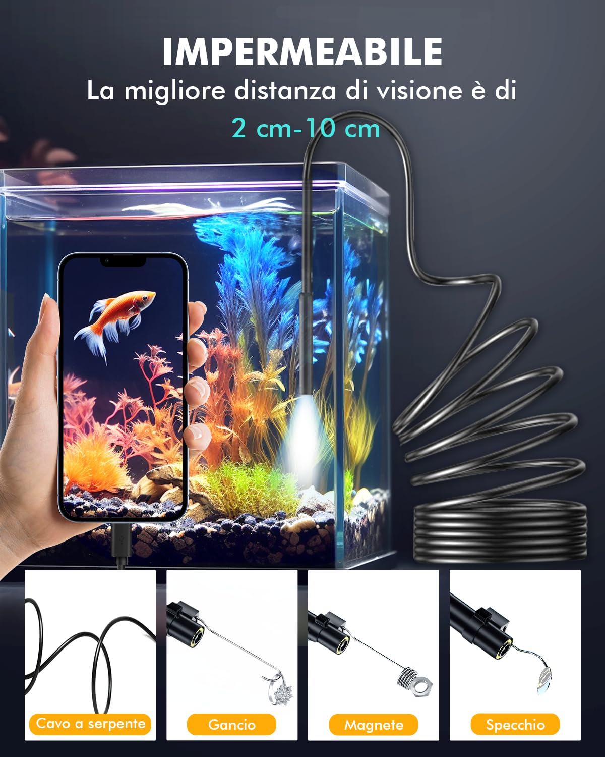 1920P HD Endoscopio Per Ispezione Serpente, Endoscopio per Smartphone con 8 LED, Sonda Telecamera Impermeabile Semirigido, Funziona con Smartphone Android e iOS, iPad (16,5FT/5M)