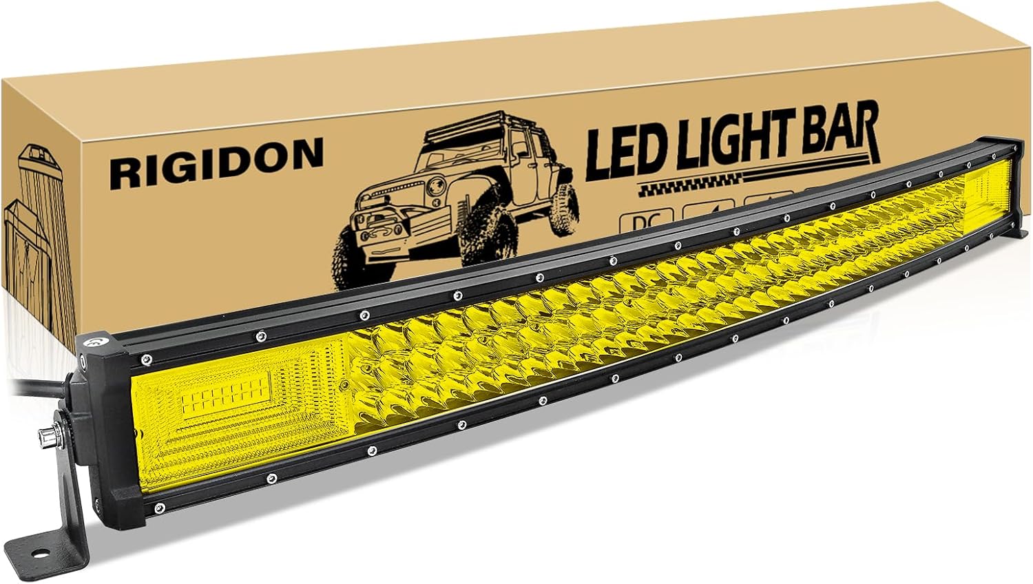 RIGIDON 42Inch 540W Curved LED Amber Light Bar Triple Row Offroad Driving Fog Light Bar, LED Work Light for Boat UTV Truck ATV Roof Bumper