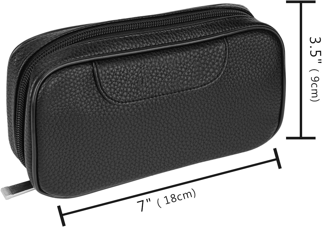 Tobacco Pipe Pouch, Vegan Leather Smoking Pipes Bag with Small Tobacco Pouch, Travel Pipes Storage Case for Two Pipes and Other Accessories (Black)