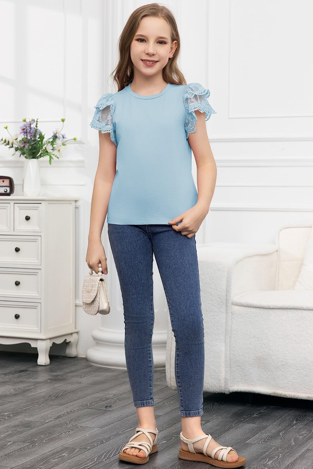 blibean Teen Girls Tshirt Cotton Flowy Short Sleeve Button Tops Size 6-15 Years - Image 4