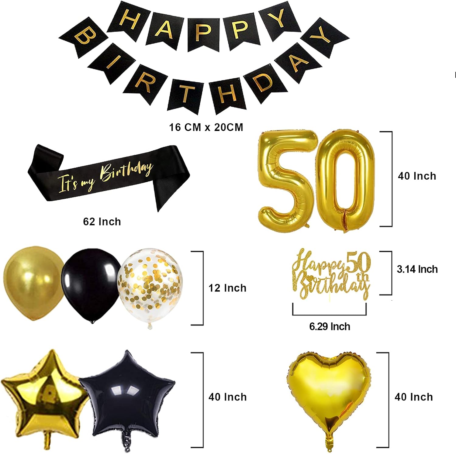 Black and Gold Happy 50th Birthday Party Decorations, Jumbo Number 50 Foil Balloon, 50th Birthday Sash Cake Topper Banner Balloons, Black and Gold 50th Birthday Party Supplies : Toys & Games