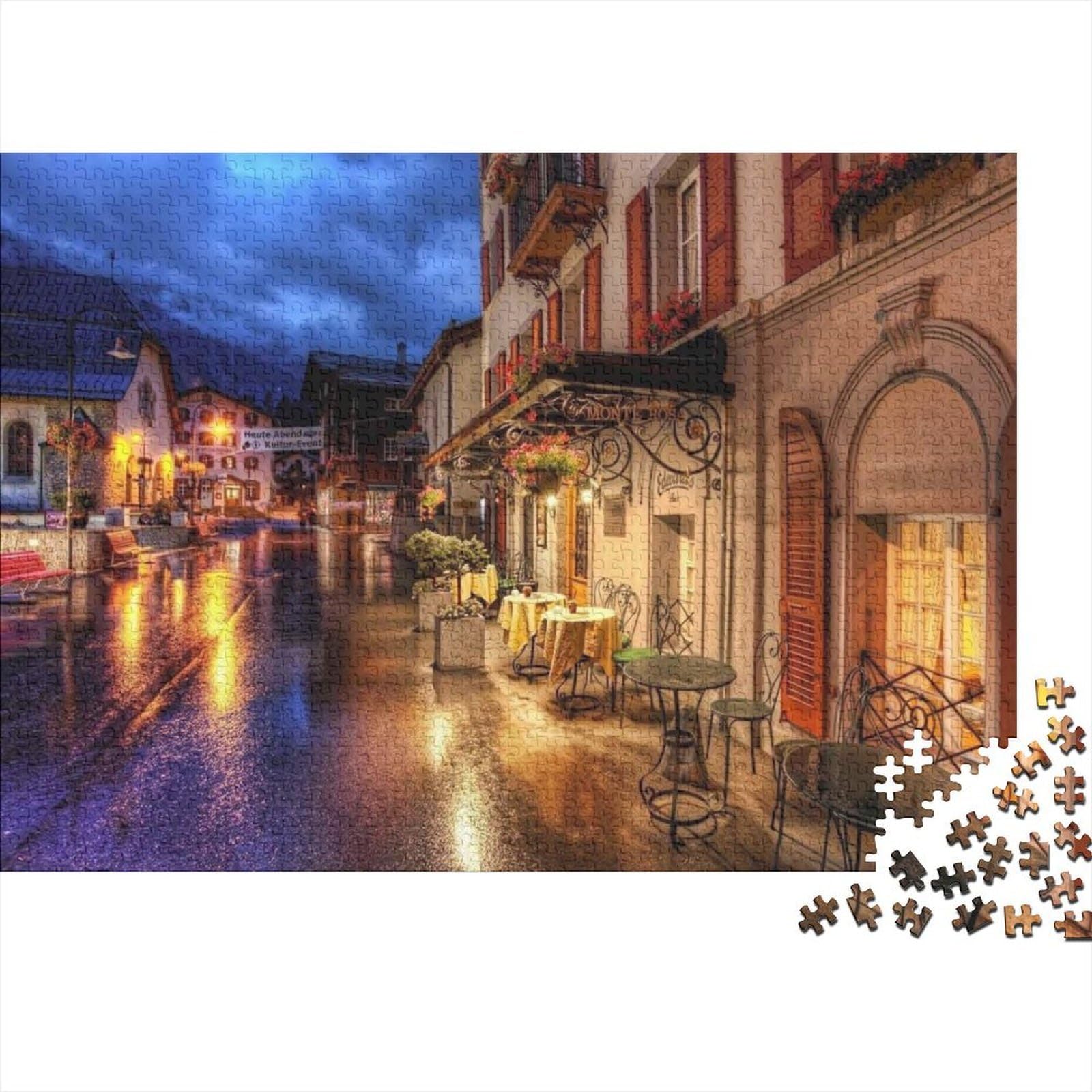 Night Town 1000 Piece Jigsaw Puzzle Recyclable Paper Ancient City Puzzle for Adults Fun Present & Activity for Home Great Gift Idea for Men 52x38cm/1000pcs