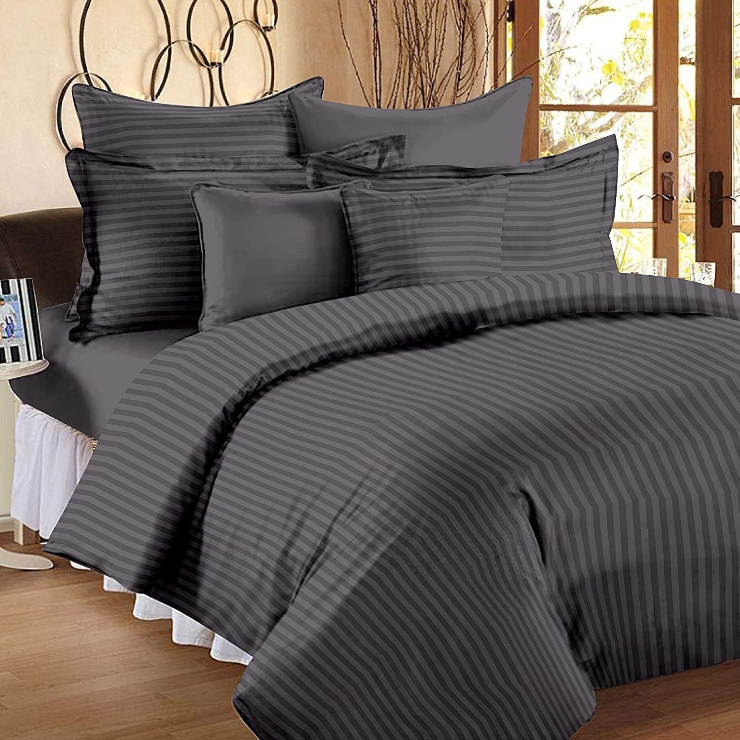 Duvet Cover Single Bed Premium 300 TC Cotton -Quilt/Comforter Cover- 61 X 91 Inches (Dark Grey, Single)-image-45