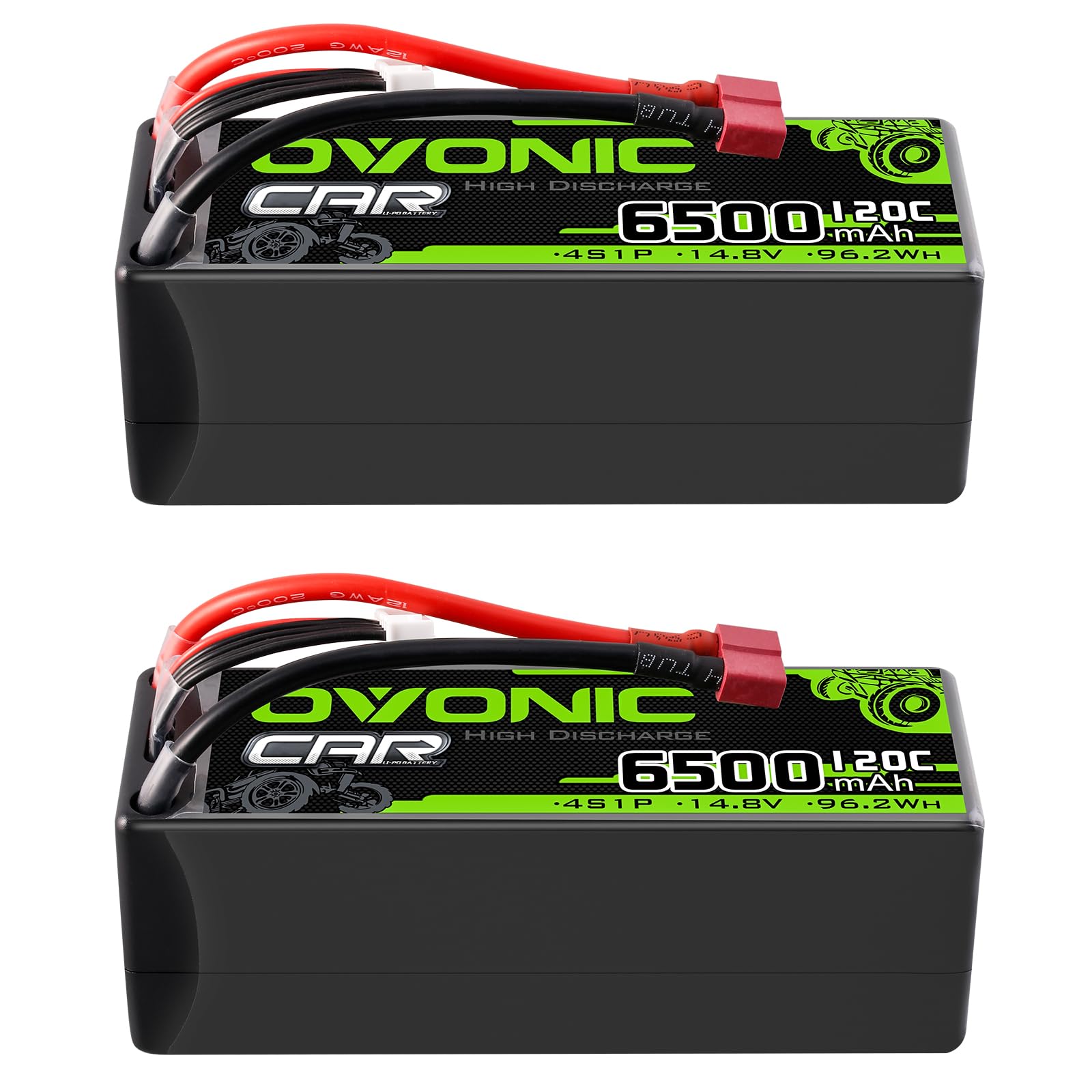 OVONIC 4S LiPo Battery 14.8V 6500mAh 120C with T to TRA Plug for RC Car RC Truck Airplane Helicopter Boat Car Racing RC Hobby (2 Packs)