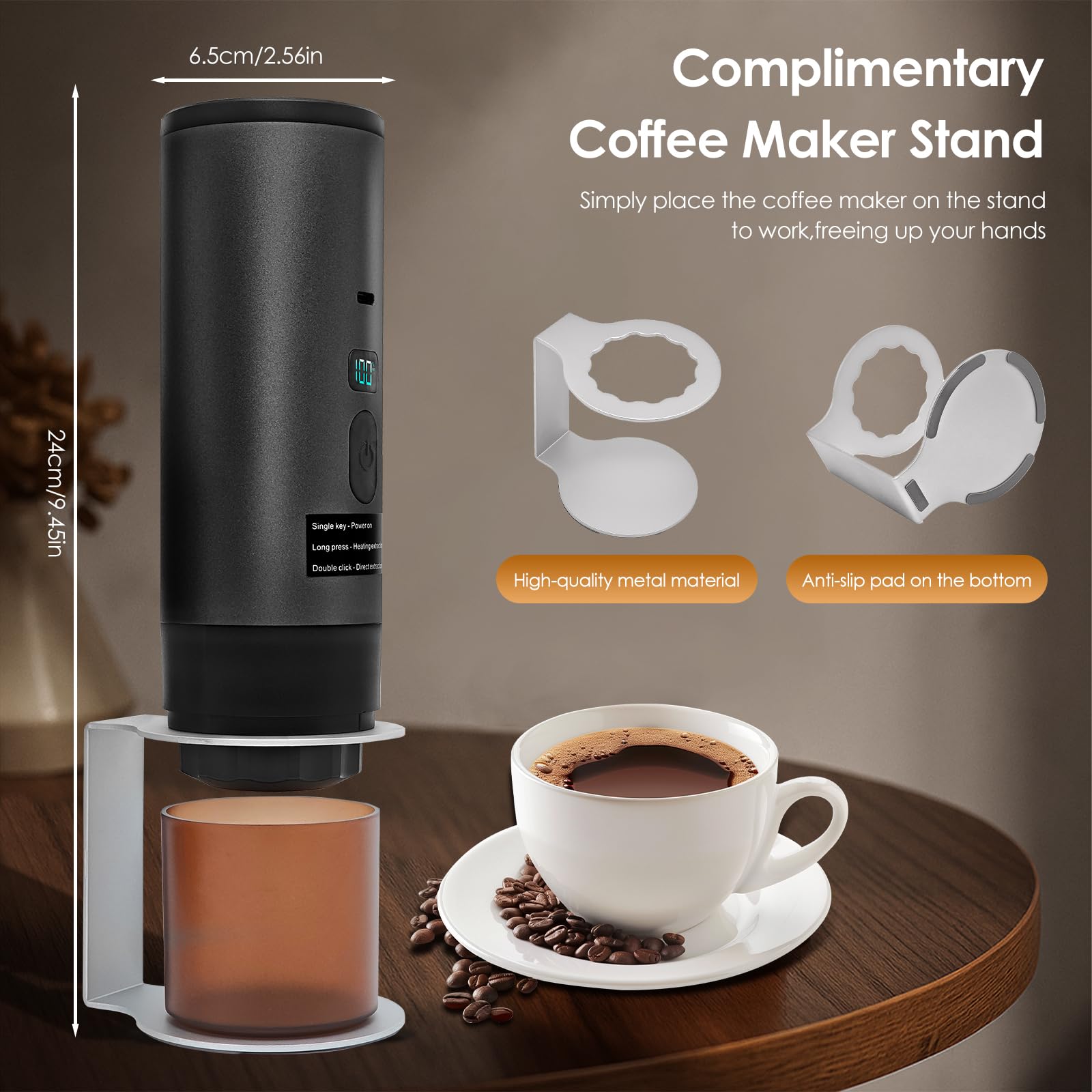 RoserRose Machine à Café Portable, Machine à Café de Voyage - Sans Fil & Auto-Chauffante - Avec Batterie 7800mAh, Fonction de Charging USB-C & Pressions 15 Bar - Compatible NS/DG (Orange