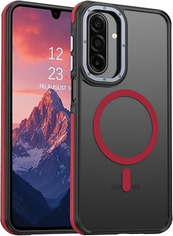 BENTOBEN Magnetic for Samsung Galaxy A17 Case, Slim Translucent Matte Samsung A17 Phone Case Shockproof Anti-Fingerprint Women Men Cover for Galaxy A17 6.7 inch, Black/Red
