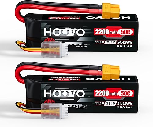 HOOVO 3S 11.1V 2200mAh 50C Lipo Batería con conector XT60 para helicóptero RC avión cuadricóptero UAV Drone FPV (paquete de 2)