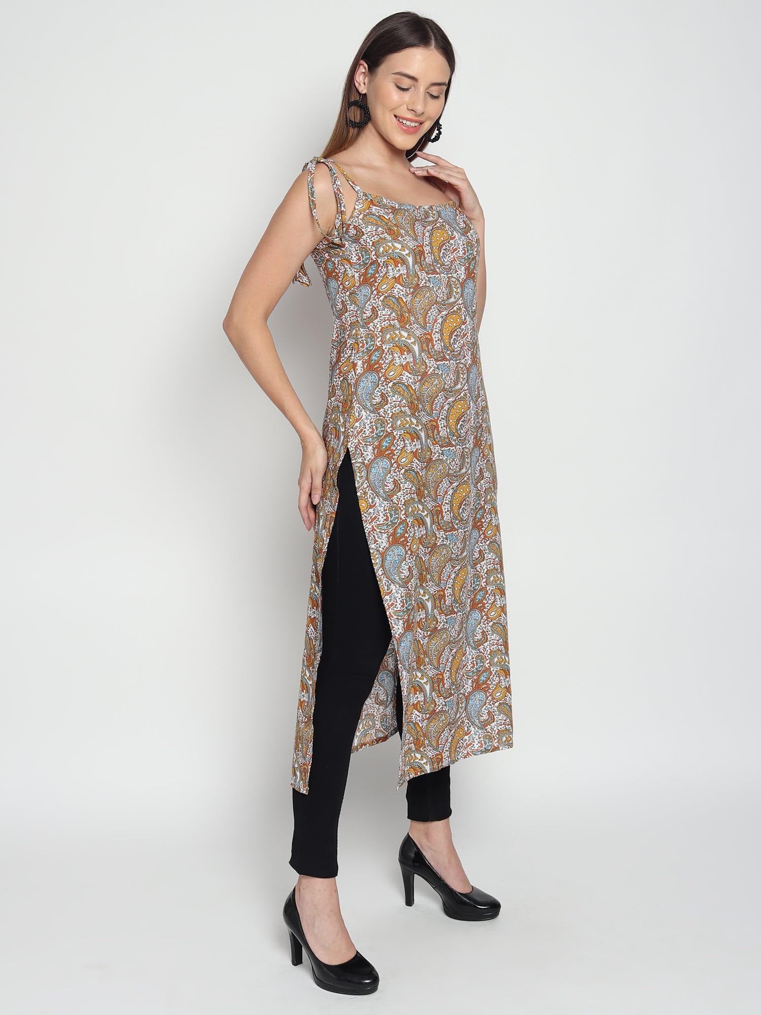 Patlani Women's Crepe Full Stitched Kurti. Brown