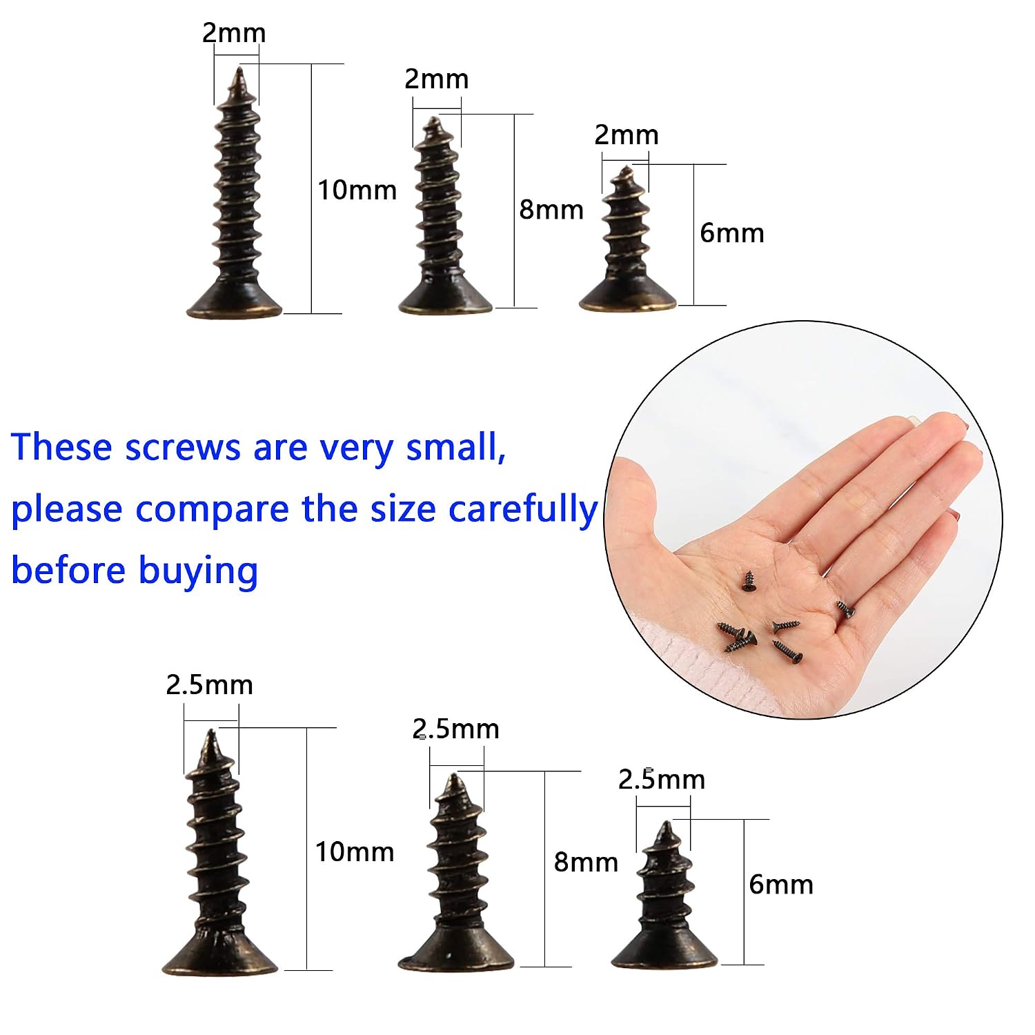 newlng 1200pcs Small Screws 2& 2.5 * 6/8/10mm Phillips Flat Head Cross Self Tapping Tiny Screw Cabinet Electronic Accessories Screw Multifunctional DIY Micro Woodworking Screws Set Bronze