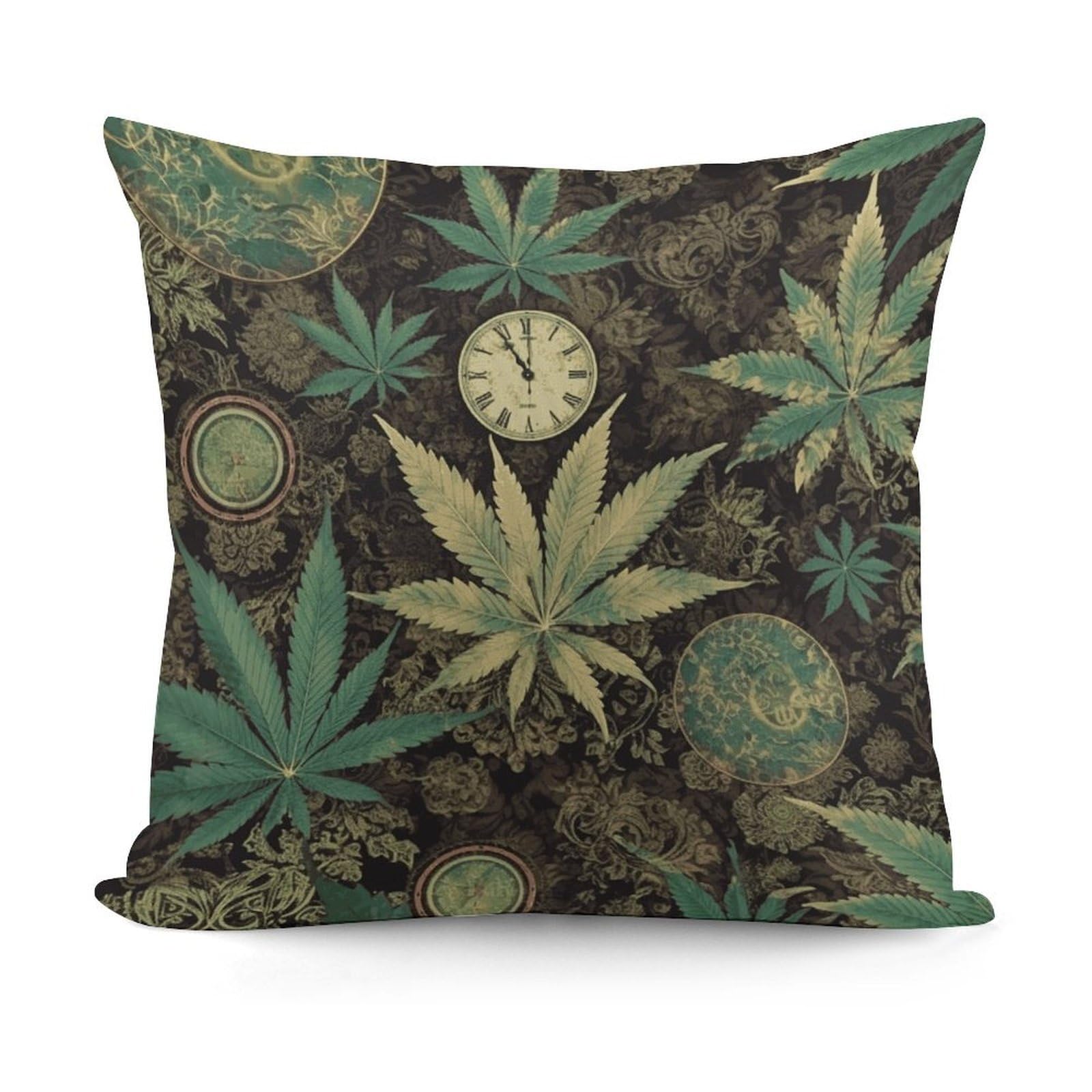 VstaDank A Puff in Time Weed Marijuana Throw Pillow Covers 18x18 Inch Soft Couch Home Decor Cushion Cover Comfortable Plush Square Cushion Case Farmhouse Decorative Pillowcase for Living Couch