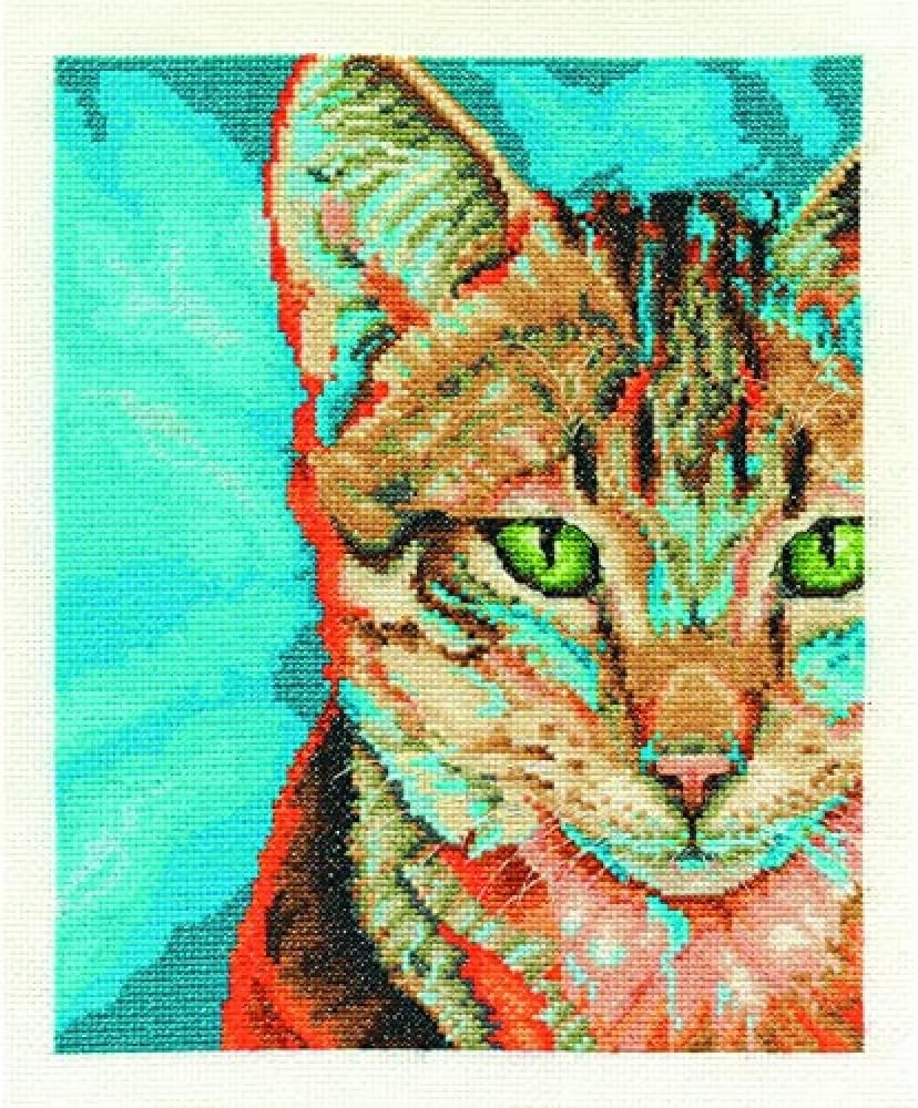 DMC Animals-Cats BK1572 Embroidery Kit, Tabby 7.9 x 9.8 inches (20 x 25 cm), Aida 14 Count (55 Eyes)