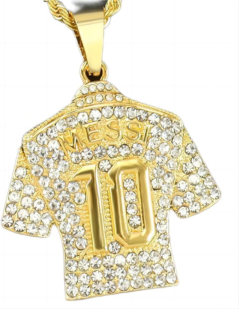 Iced Out Soccer Football Jersey Pendant Necklace for Mens,Number7/Number10/Number12/Number15 Jersey Pendant Neckalce,Hiphop CR-7 Mes-si Ney-mar Mbappe Mahomes Pendant Necklace Jersey Jewelry