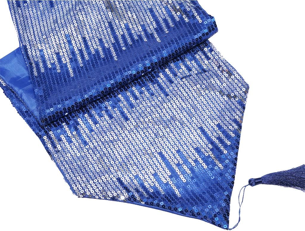 Gеt Sресіаl Prісе JuyaDelight12x72 inch Navy Blue and Silver Line Stripe Sequin Table Runner, Luxury Sparkle Table Runner for Banquet Party Dessert Table Decoration