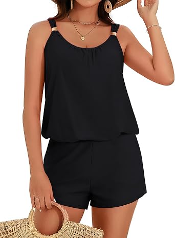 Hanna Nikole Women Romper One Piece Swimsuits with Shorts 2026 | Boyleg Bathing Suit with Pockets, Modest Swimwear, Loose Fit, Beach Vacation