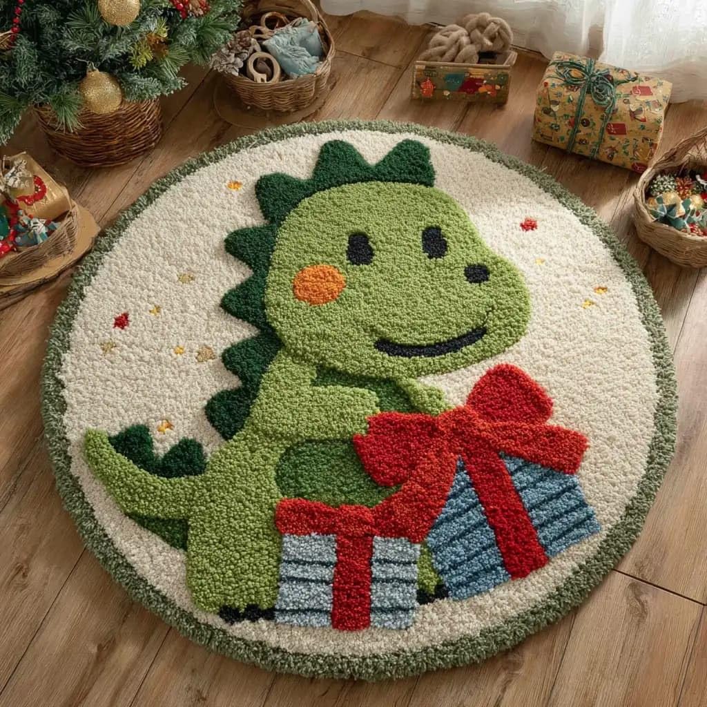 Round Latch Hook Rug Kits Dinosaur For Adults And Starter 50*50Cm
