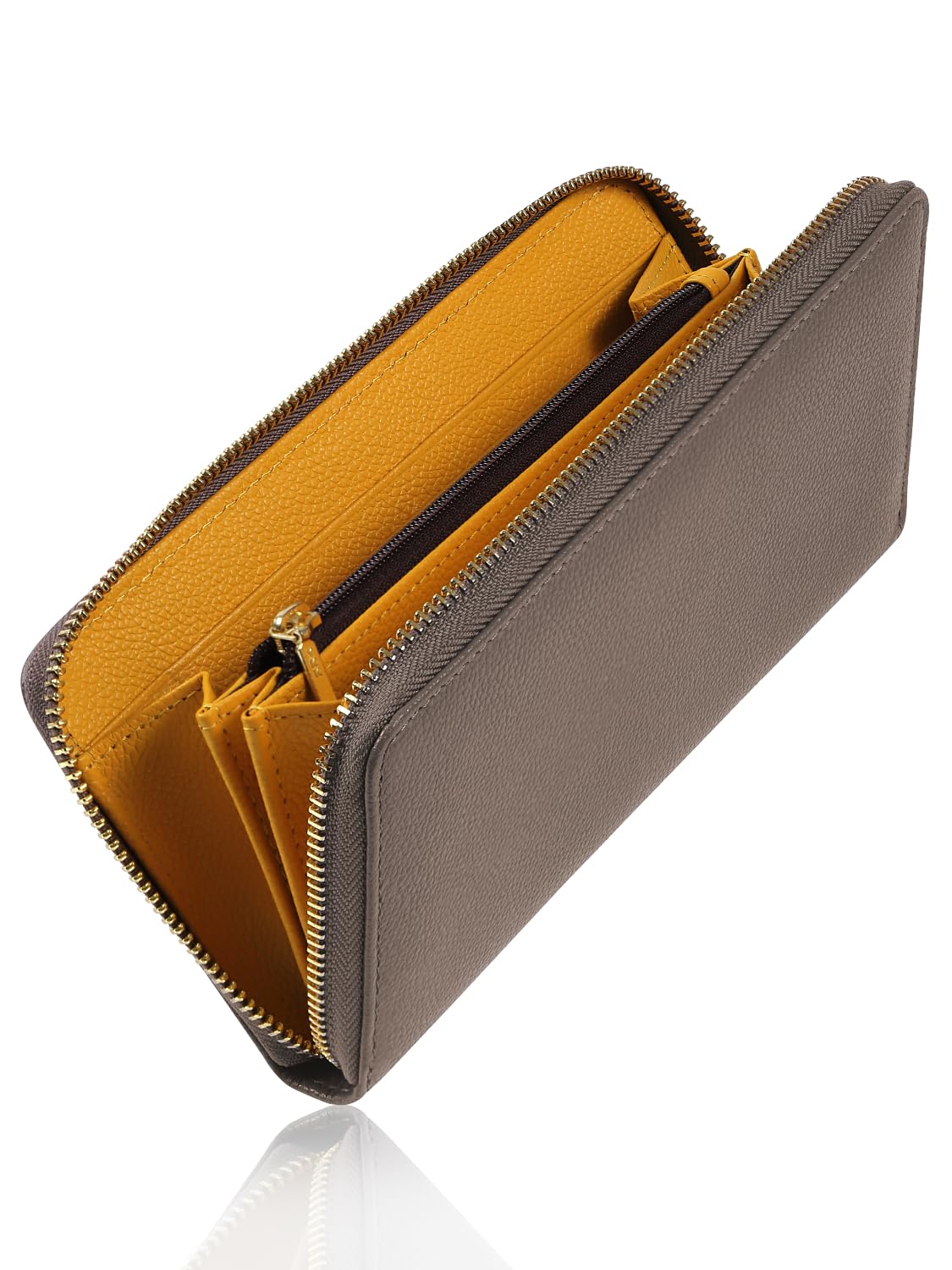 値下げ⭐︎レザー二つ折り長財布 グレージュ　イエロー Amazon | [ムラ] レディース 長財布 バイカラー 本革 大容量 グレー