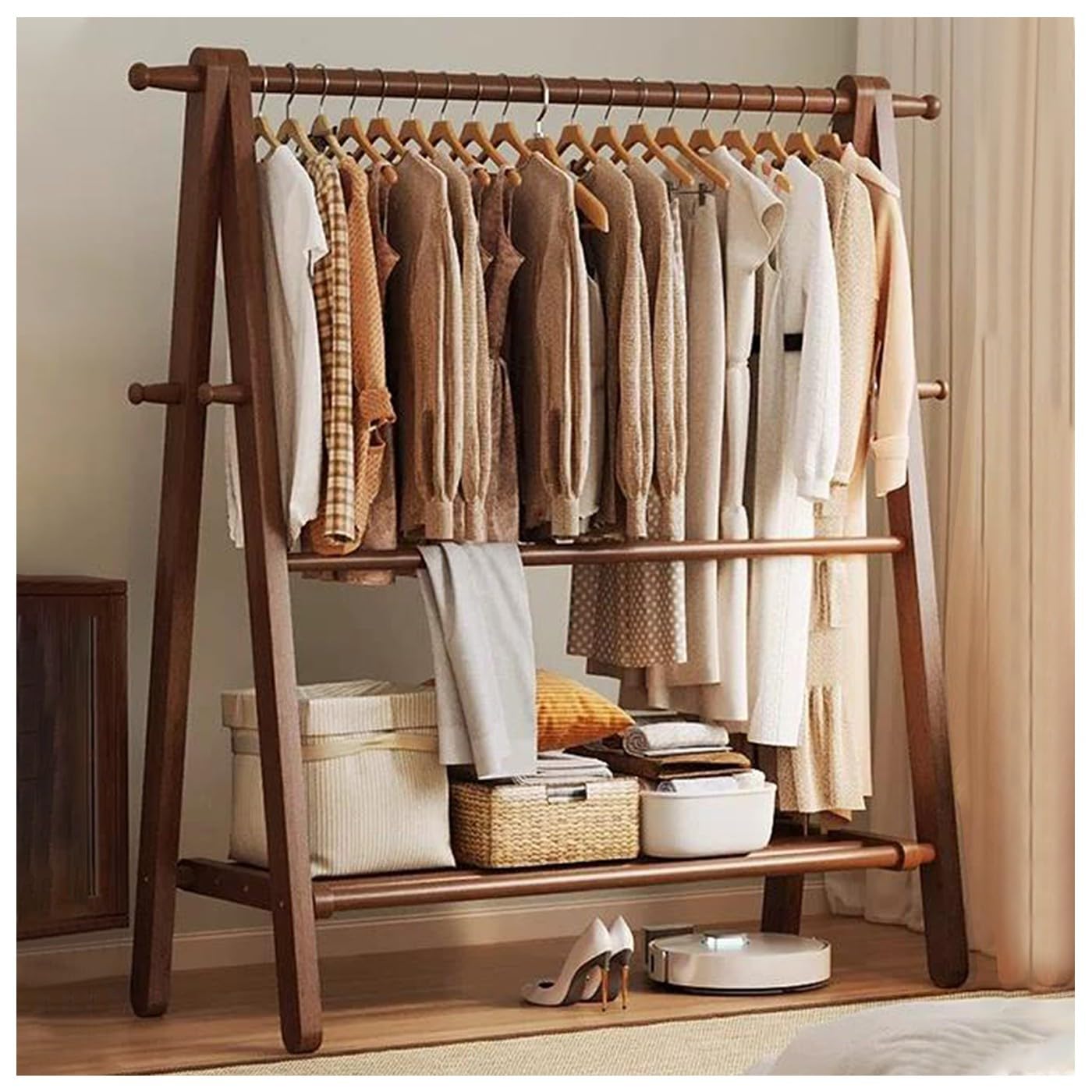Vestiaire et porte-manteau en bois support de sol pour entrée