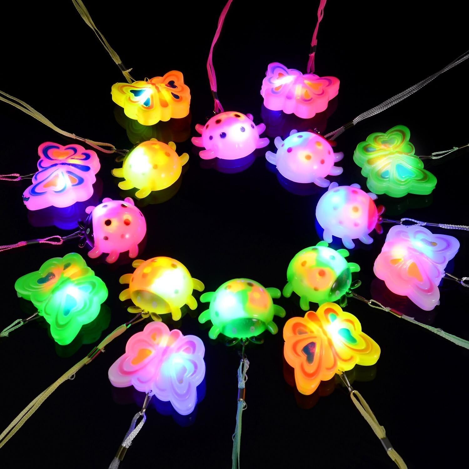 BAOQISHAN16PCS Colorful LED Sparkle Plastic Necklace and Shining Pendants (Butterfly and Beetle Shape)