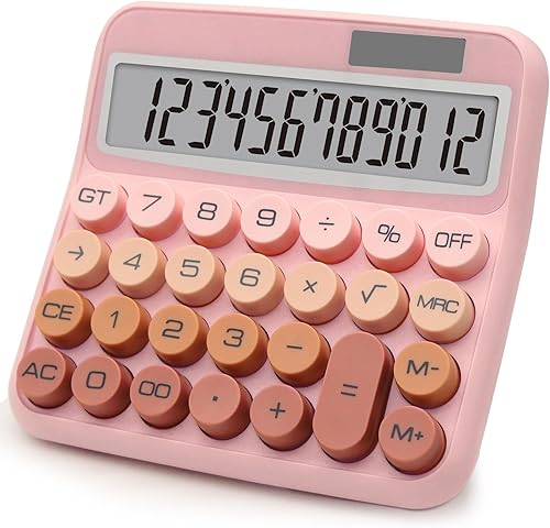 Calculadora de botón grande con pantalla LCD grande, accesorio de escritorio de oficina rosa para oficinas, escuelas, hogares y negocios